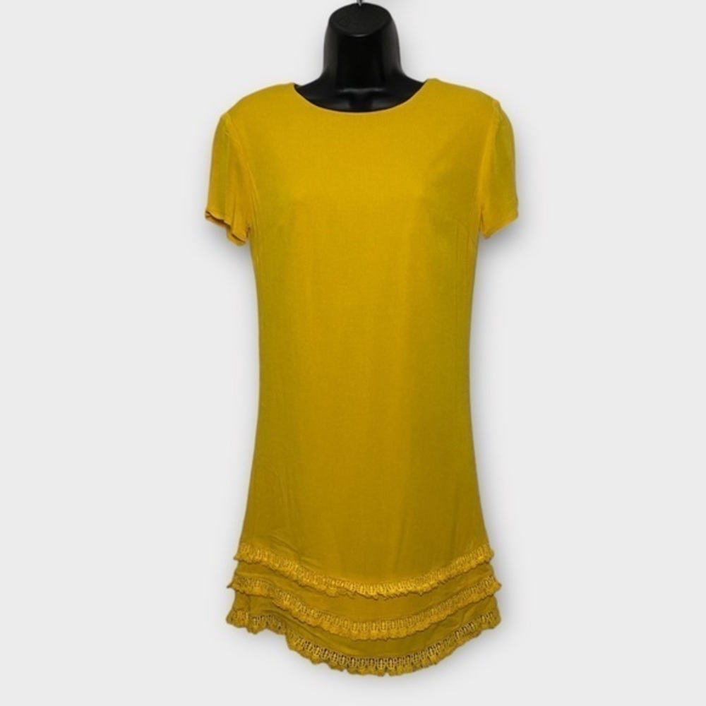 Lulus Golden Yellow Buenos Aires Short Sleeve Fringe Hem Mini Dress Size XS